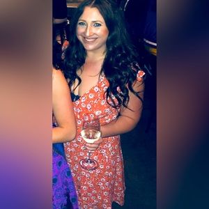 Orange floral wrap dress